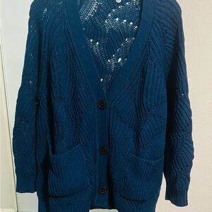 Elegant Navy Knit Cardigan Sweater